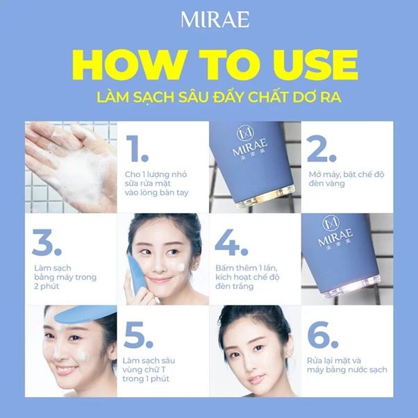 C&aacute;ch sử dụng m&aacute;y rửa mặt si&ecirc;u &acirc;m MIRAE