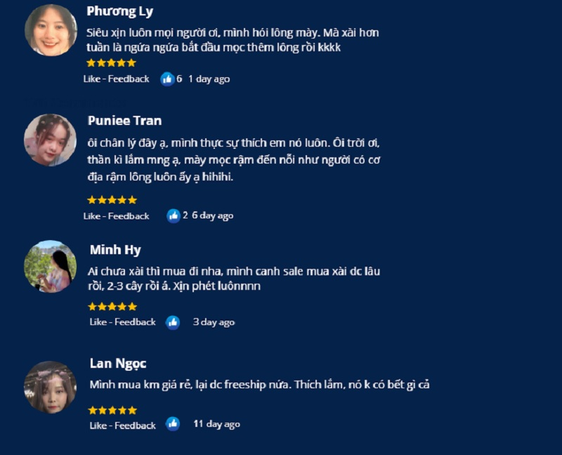 Phản hồi của kh&aacute;ch h&agrave;ng khi sử dụng dưỡng m&agrave;y FEG