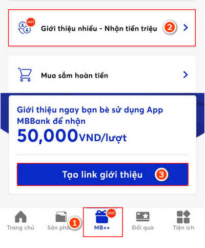 Lấy link chia sẻ MB Bank