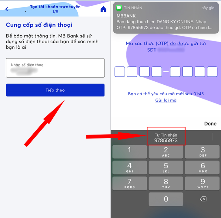 Nhập số điện thoại v&agrave; m&atilde; OTP được gửi qua tin nhắn