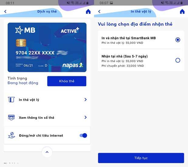 Mở thẻ ATM nhận thẻ tại nh&agrave; MBBank