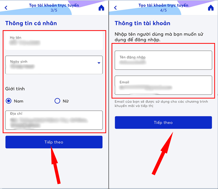 Nhập c&aacute;c th&ocirc;ng tin c&aacute; nh&acirc;n cũng như t&ecirc;n đăng nhập, email