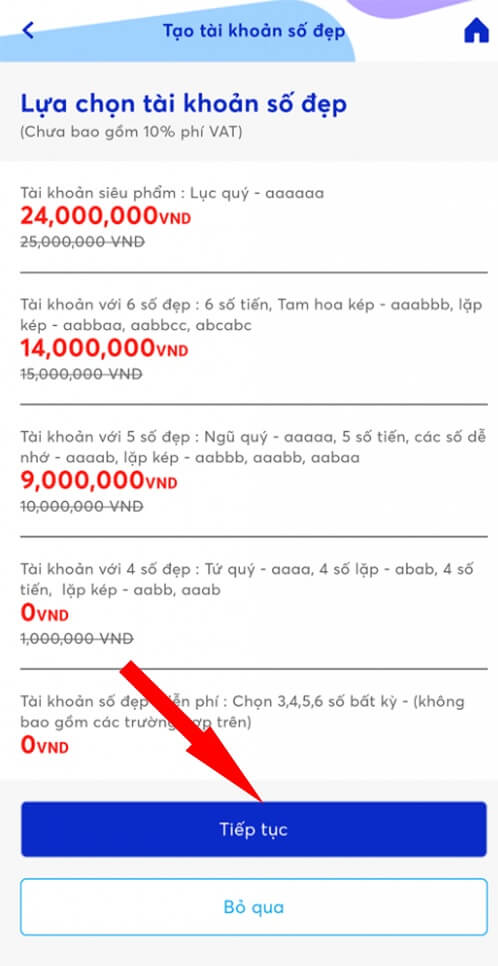 Bấm n&uacute;t bỏ qua nếu kh&ocirc;ng quan t&acirc;m tới t&agrave;i khoản số đẹp