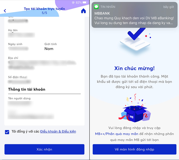 M&agrave;n h&igrave;nh x&aacute;c nhận đăng k&yacute; th&agrave;nh c&ocirc;ng